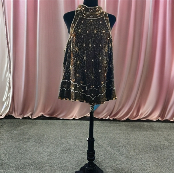 Papell Boutique Tops - Vintage Silk Embroidered  Events Sparkling Sequin Evening Plussize 2XL Top